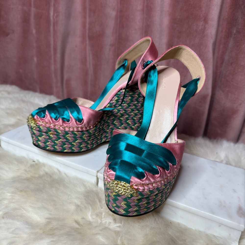 Gucci Satin Ribbon Espradille Wedge size 38 - Picture 3 of 11